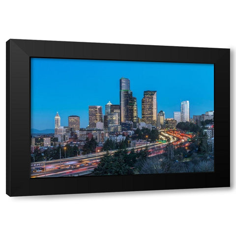 Washington State-Seattle I-5 and Downtown Black Modern Wood Framed Art Print by Tilley, Rob