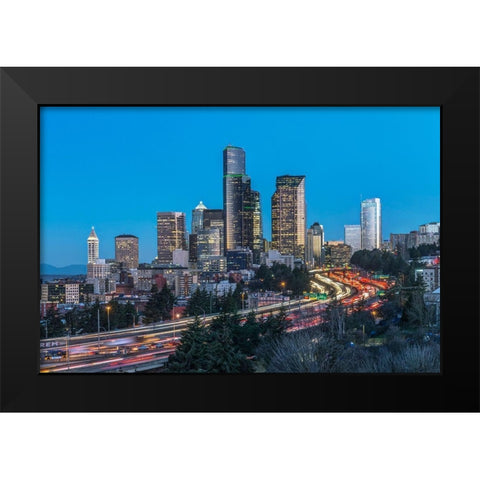 Washington State-Seattle I-5 and Downtown Black Modern Wood Framed Art Print by Tilley, Rob