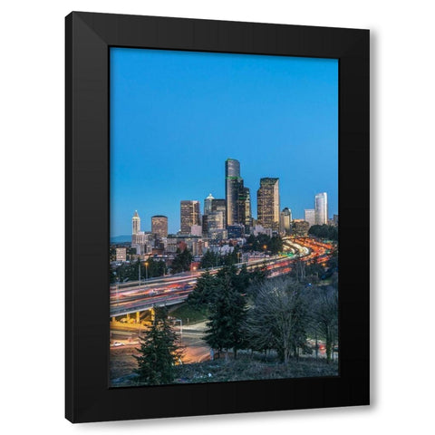 Washington State-Seattle I-5 and Downtown Black Modern Wood Framed Art Print by Tilley, Rob