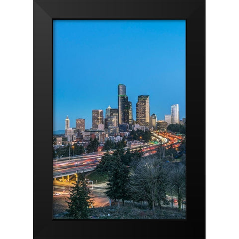 Washington State-Seattle I-5 and Downtown Black Modern Wood Framed Art Print by Tilley, Rob