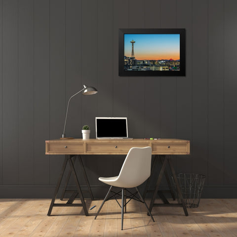 Washington State-Seattle Skyline at Sunset Black Modern Wood Framed Art Print by Tilley, Rob