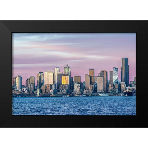 Washington State-Seattle Skyline at Sunset Black Modern Wood Framed Art Print by Tilley, Rob
