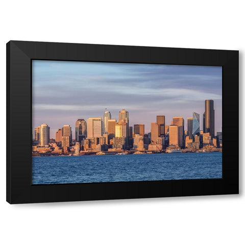 Washington State-Seattle Waterfront and Skyline at Sunset Black Modern Wood Framed Art Print by Tilley, Rob