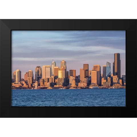Washington State-Seattle Waterfront and Skyline at Sunset Black Modern Wood Framed Art Print by Tilley, Rob