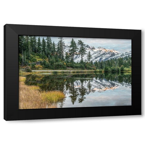 Washington State-Mt Baker and Snoqualmie National Forest-Mt Shuksan and Picture Lake Black Modern Wood Framed Art Print with Double Matting by Tilley, Rob