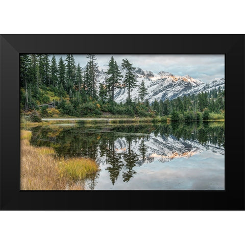 Washington State-Mt Baker and Snoqualmie National Forest-Mt Shuksan and Picture Lake Black Modern Wood Framed Art Print by Tilley, Rob