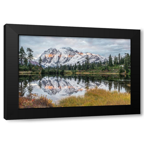 Washington State-Mt Baker and Snoqualmie National Forest-Mt Shuksan and Picture Lake Black Modern Wood Framed Art Print with Double Matting by Tilley, Rob