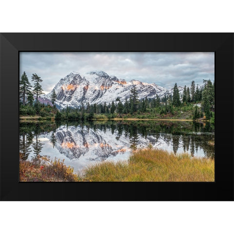 Washington State-Mt Baker and Snoqualmie National Forest-Mt Shuksan and Picture Lake Black Modern Wood Framed Art Print by Tilley, Rob