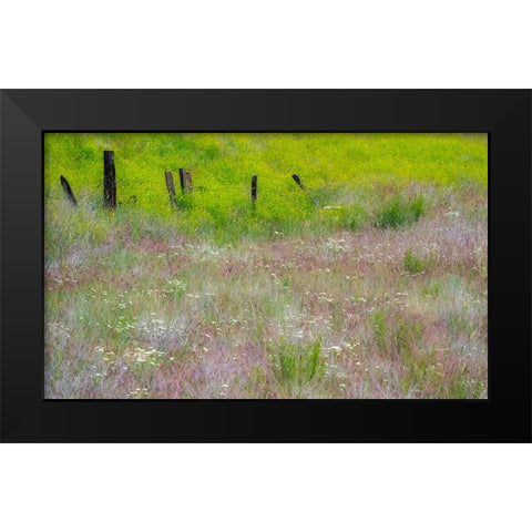 USA-Washington State-Benge Wooden post fence and grasses on rolling hills Black Modern Wood Framed Art Print by Gulin, Sylvia