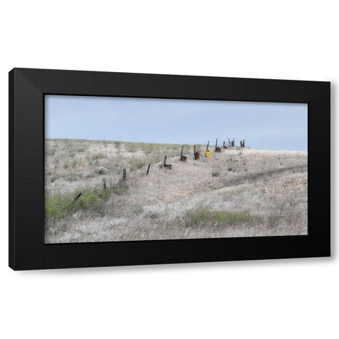 USA-Washington State-Benge Wooden post fence and grasses on rolling hills Black Modern Wood Framed Art Print with Double Matting by Gulin, Sylvia