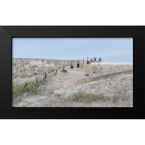 USA-Washington State-Benge Wooden post fence and grasses on rolling hills Black Modern Wood Framed Art Print by Gulin, Sylvia
