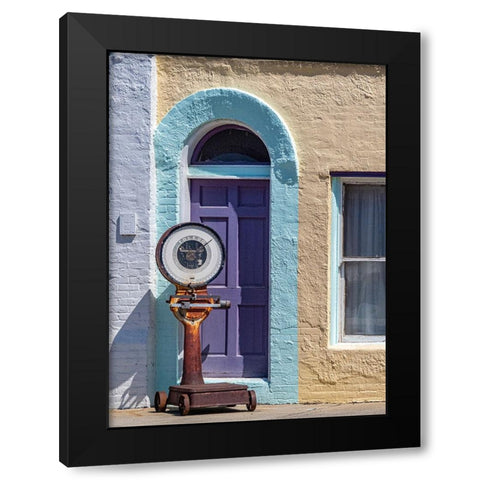 USA-Washington State-Pomeroy Colorful old building with arched windows and doorway with scale Black Modern Wood Framed Art Print with Double Matting by Gulin, Sylvia
