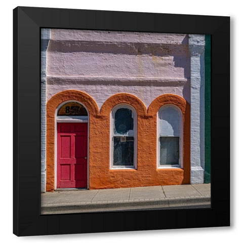 USA-Washington State-Pomeroy Colorful old building with arched windows and doorway with scale Black Modern Wood Framed Art Print with Double Matting by Gulin, Sylvia