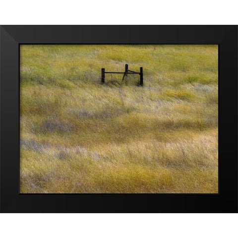 USA-Washington State-Palouse with wooden fence posts in grass field Black Modern Wood Framed Art Print by Gulin, Sylvia