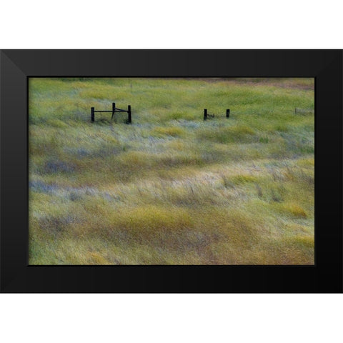 USA-Washington State-Palouse with wooden fence posts in grass field Black Modern Wood Framed Art Print by Gulin, Sylvia
