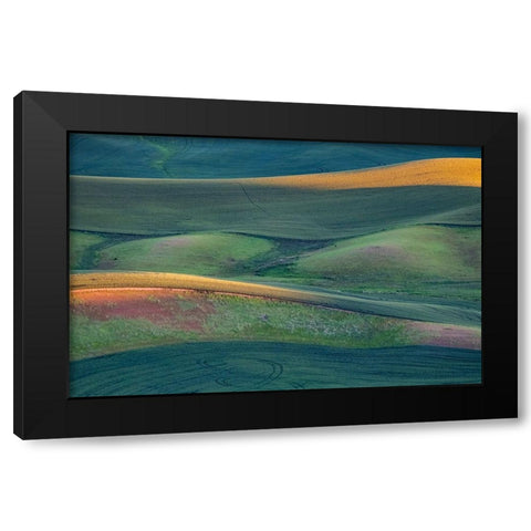 USA-Washington State-Palouse and Steptoe Butte State Park view of Wheat fields last light Black Modern Wood Framed Art Print by Gulin, Sylvia