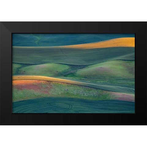 USA-Washington State-Palouse and Steptoe Butte State Park view of Wheat fields last light Black Modern Wood Framed Art Print by Gulin, Sylvia
