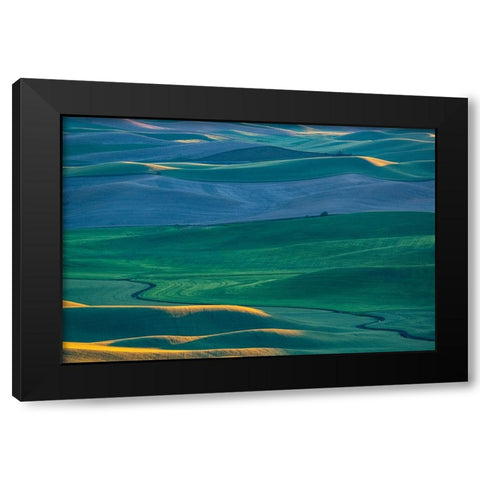 USA-Washington State-Palouse and Steptoe Butte State Park view of Wheat fields last light Black Modern Wood Framed Art Print by Gulin, Sylvia