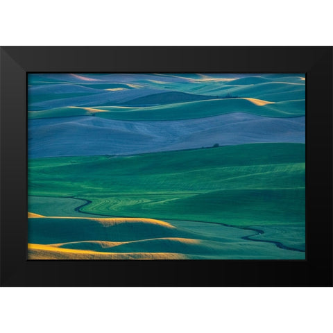 USA-Washington State-Palouse and Steptoe Butte State Park view of Wheat fields last light Black Modern Wood Framed Art Print by Gulin, Sylvia