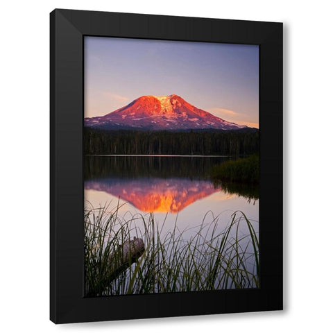 USA-Washington State-Sunset on Mt-Adams reflecting in Lake Takhlakh Black Modern Wood Framed Art Print by Eggers, Terry