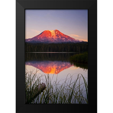 USA-Washington State-Sunset on Mt-Adams reflecting in Lake Takhlakh Black Modern Wood Framed Art Print by Eggers, Terry