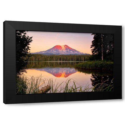 USA-Washington State-Sunset on Mt-Adams reflecting in Lake Takhlakh Black Modern Wood Framed Art Print with Double Matting by Eggers, Terry