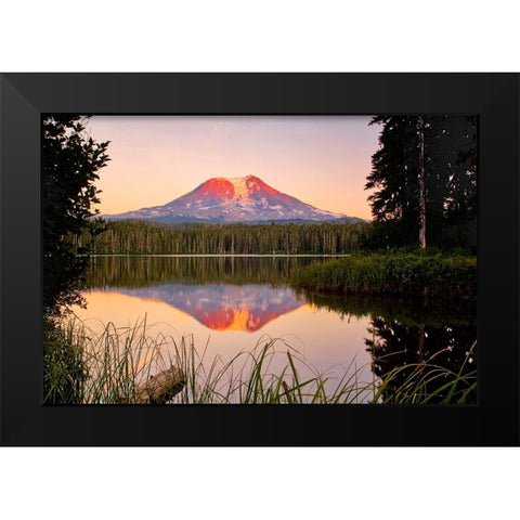 USA-Washington State-Sunset on Mt-Adams reflecting in Lake Takhlakh Black Modern Wood Framed Art Print by Eggers, Terry