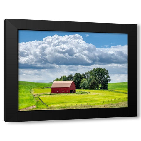 USA-Washington State-Palouse-Old Red barn with fresh green fields Black Modern Wood Framed Art Print by Eggers, Terry