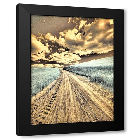 USA-Washington State-Palouse-Country backroad through spring crops Black Modern Wood Framed Art Print by Eggers, Terry