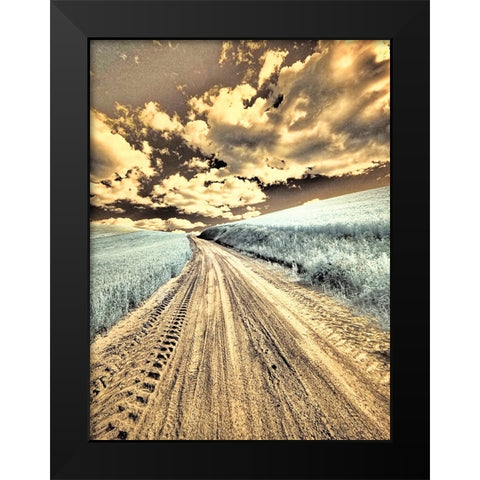 USA-Washington State-Palouse-Country backroad through spring crops Black Modern Wood Framed Art Print by Eggers, Terry