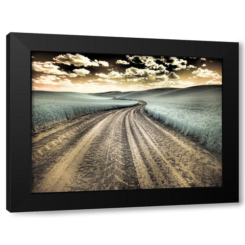 USA-Washington State-Palouse-Country backroad through spring crops Black Modern Wood Framed Art Print by Eggers, Terry