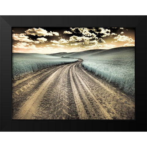 USA-Washington State-Palouse-Country backroad through spring crops Black Modern Wood Framed Art Print by Eggers, Terry