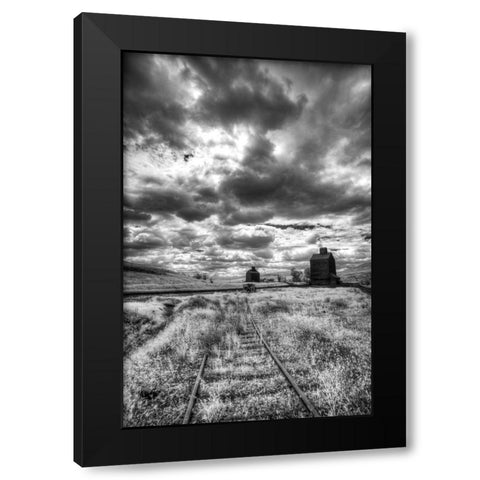 USA-Palouse Country-Washington State-old wooden silo and railroad tracks Black Modern Wood Framed Art Print by Eggers, Terry