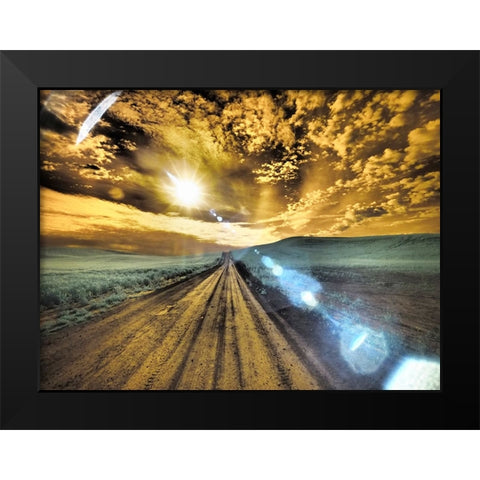 USA-Washington State-Palouse-Backcountry road through wheat field and clouds Black Modern Wood Framed Art Print by Eggers, Terry