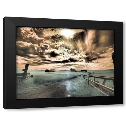 USA-Washington State-Palouse-Backcountry road through wheat field and clouds Black Modern Wood Framed Art Print by Eggers, Terry