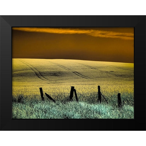 USA-Washington State-Palouse region-Fence and field of wheat Black Modern Wood Framed Art Print by Eggers, Terry