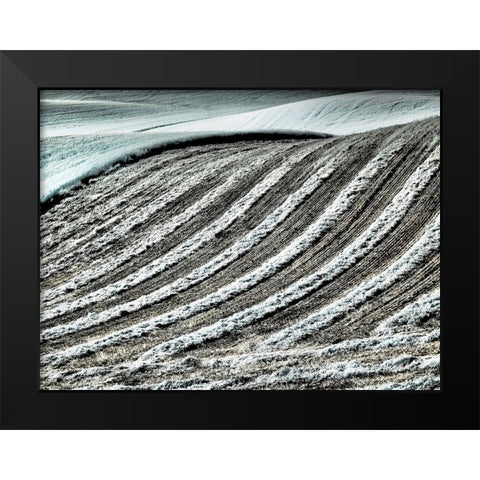 USA-Washington State-Palouse region-Harvest cut lines in Field Black Modern Wood Framed Art Print by Eggers, Terry