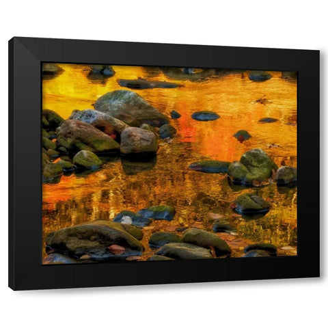 West Virginia, Davis Autumn reflections on pond Black Modern Wood Framed Art Print by OBrien, Jay