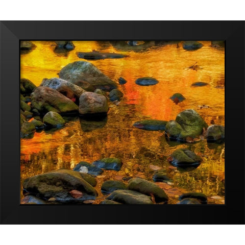 West Virginia, Davis Autumn reflections on pond Black Modern Wood Framed Art Print by OBrien, Jay