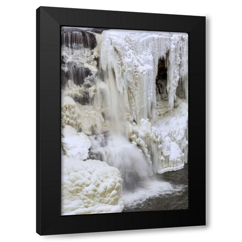 WV, Blackwater Falls Partially frozen waterfall Black Modern Wood Framed Art Print by OBrien, Jay
