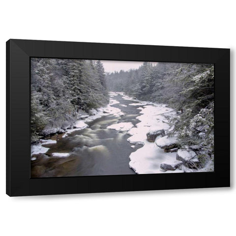WV, Blackwater Falls Stream in winter landscape Black Modern Wood Framed Art Print by OBrien, Jay