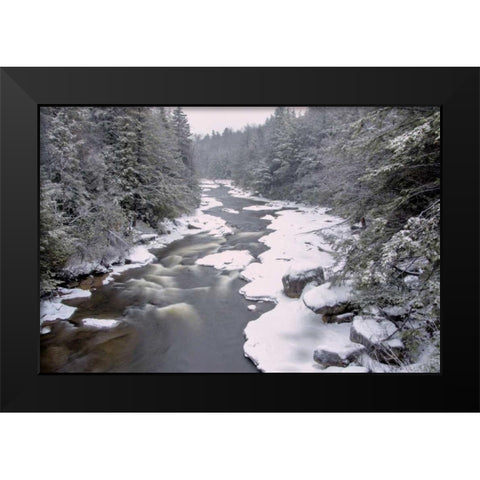 WV, Blackwater Falls Stream in winter landscape Black Modern Wood Framed Art Print by OBrien, Jay