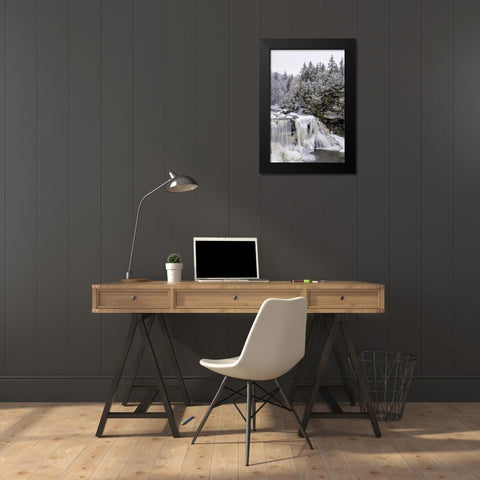 West Virginia Waterfall in winter landscape Black Modern Wood Framed Art Print by OBrien, Jay