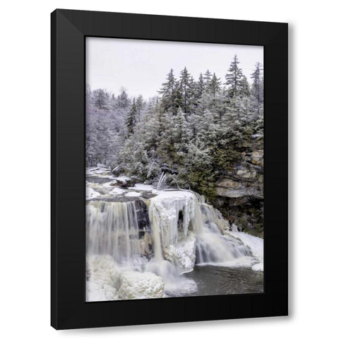 West Virginia Waterfall in winter landscape Black Modern Wood Framed Art Print by OBrien, Jay