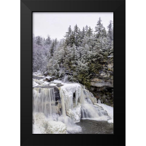 West Virginia Waterfall in winter landscape Black Modern Wood Framed Art Print by OBrien, Jay