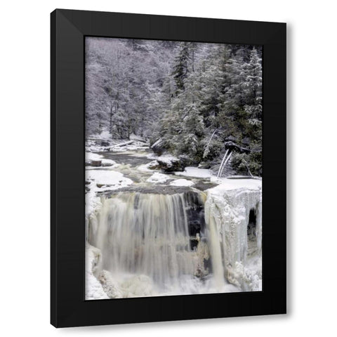 West Virginia Waterfall in winter landscape Black Modern Wood Framed Art Print by OBrien, Jay