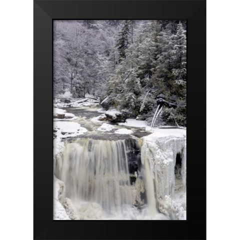 West Virginia Waterfall in winter landscape Black Modern Wood Framed Art Print by OBrien, Jay