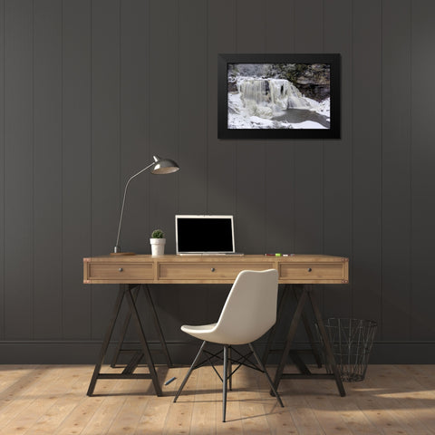 West Virginia Waterfall in winter landscape Black Modern Wood Framed Art Print by OBrien, Jay