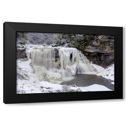 West Virginia Waterfall in winter landscape Black Modern Wood Framed Art Print with Double Matting by OBrien, Jay