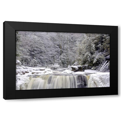 West Virginia Waterfall in winter landscape Black Modern Wood Framed Art Print with Double Matting by OBrien, Jay